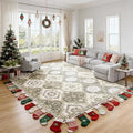 EnHomee 8x10 Area Rug, Soft Washable Rugs for Living Room Bedroom, Boho Non Slip Low Pile Stain Resistant Washable Rug Large Area Rugs for Dining Room,Easy to Clean Living Room Rug, Green