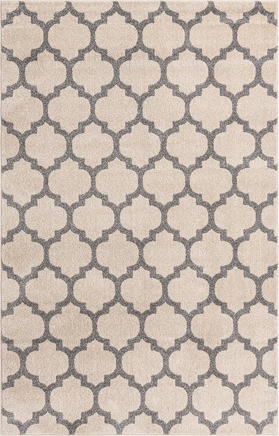 Rugs.com Lattice Collection Rug – 5' x 8' Beige Medium Rug Perfect for Bedrooms, Dining Rooms, Living Rooms
