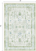 Area Rug 2x3 Doormat, Machine Washable Low Pile Vintage Rugs, Small Lightweight Rug Entryway Indoor Mat for Entrance, Hallway, Kitchen and Corridor, Cream Green