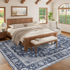 DUKINO 9x12 Area Rugs, Non Slip Distressed Living Room Rugs, Soft Large Washable Area Rugs with Low Pile & No Shedding, Faux Wool Rugs for Bedroom Aesthetic, Dining Room, Blue