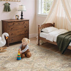 Bavni Clearance 5x7 Area Rugs for Living Room, Machine Washable Rug Non Slip, Vintage Chenille Distressed Print Carpet, Large Low Pile Ultra-Thin Lightweight Rugs for Bedroom, Dining Room, Wood Brown