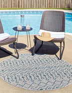 Unique Loom Outdoor Trellis Collection Area Rug - Tribal Trellis (13' Round, Light Blue/ Ivory)