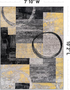 Rugshop Contemporary Circle Design Area Rug, Carpet with Jute Backing for Living Room, Bedroom, or Dining Room, Yellow, 7'10" x 10'2"