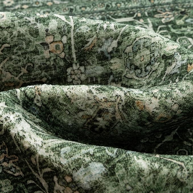Green Runner Rug 2x8 Hallway Washable Carpet Soft Vintage Indoor Kitchen Non Slip Bedroom Traditional Retro Distressed Thicker Throw Long Rug Bathroom Laundry Entryway Office Dining Room