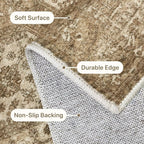 Bavni 5x7 Area Rugs for Living Room, Machine Washable Rug Non Slip, Vintage Chenille Distressed Print Carpet, Large Low Pile Ultra-Thin Lightweight Rugs for Bedroom, Dining Room, Office, Nut Brown