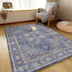 Washable Area Rug 8' x 10' Vintage Traditional Persian Mat - Foldable Distressed Non-Slip Machine Washable Carpet for Living Room Bedroom Kitchen Home Decor - Indigo and Gold