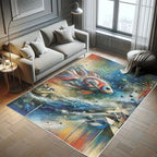 Ambesonne Modern Art Decorative Rug, Abstract Design of Color Jumble with Geometric Leafy Ornaments and Fish, Quality Carpet for Bedroom Dorm and Living Room, 2' 5" x 5', Sea Blue Multicolor
