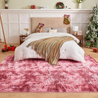 Andency Soft Area Rugs for Living Room Bedroom, 5x8 Fluffy Shaggy Bedside Rug, Non-Slip Large Shag Fuzzy Plush Carpets for Bedroom Kids Dorm Nursery Home Decor Aesthetic, Tie-Dyed Dark Red