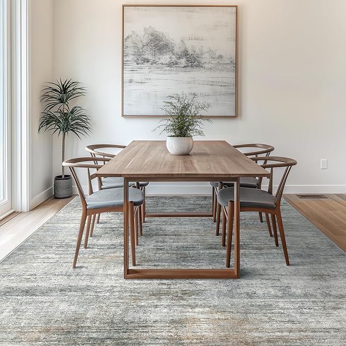 Bavni 8x10 Area Rugs, Modern Low Plie Living Room Rugs, Large Machine Washable Rug Non-Slip, Soft Pet Friendly Rugs for Bedroom, Playroom, Dining Room, Indoor, Granite Gray