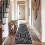 Rugshop Boho Black Tribal Area Rug Modern Indoor Carpet for Living Room, Bedroom, or Entryway – Non-Shedding, Low Pile Geometric Design 2' 3" x 12'