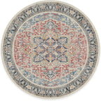 RUGGABLE Washable Vintage Area Rug – Kamran Cayenne Red 8 ft Round, Stain-Resistant, Non-Slip – Large Machine Washable Rugs for Living Room, Bedroom, Hallway, Entryway & Office–with Standard Pad