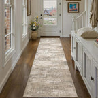Runner Rug 2x8 Beige Machine Washable Modern Abstract Hallway Carpet Non Slip Neutral Long Carpet Low Pile Soft Non Shedding Contemporary Rug for Bathroom Laundry Kitchen Bedroom