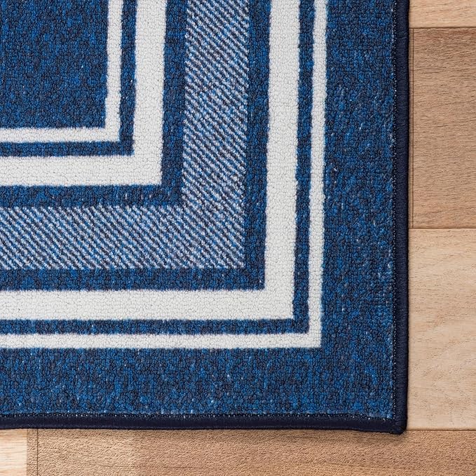 Beverly Rug Non Slip Area Rugs 2x3 Modern Bordered Non Skid Rubber Backing Soft Entryway Rug for Living Dining Room Easy to Clean Non Shedding Kitchen Bedroom Indoor Carpet 2 x 3 Navy