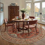 Tangsoo Round Rug 5ft, Washable Circle Rug, Vintage Non Slip Boho Round Area Rug, Low Pile Circular Rugs, Round Carpet for Bedroom,Livingroom,Nursery,Dorm,Office,Terracotta