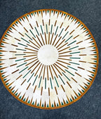 Sn Alef Home Round Designer Rug for Living Room | Handcrafted Black & White Boho Floor Carpet | Modern Ethnic Circular Mat for Home Décor & Meditation Space (White_5x5)