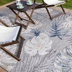 CAMILSON Indoor Outdoor Rug, Blue 4x6 Leaf Tropical Botanical Area Rugs for Indoor and Outdoor patios, Easy-Cleaning Non-Shedding Living Room, Garden and Kitchen Washable Outside Carpet (4 x 6)