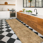 2'6"x8' Brown and Gold Kitchen Runner Rugs Non Skid Washable - 8ft Long Rugs for Hallway, Vintage Abstract Design Entryway Carpet, Neutral Dark Farmhouse Medallion Decor