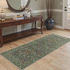 Bavni Boho Floral Kitchen Runner Rug 2x6, Washable Non Slip Thin Carpet for Hallway Bathroom Laundry Room, Ultra Soft Botanical Runner for Entryway, Modern Indoor Floor Decor, Emerald Green