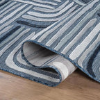 CAMILSON Indoor Outdoor Rug, Navy Blue 8x10 Geometric Arch Striped Area Rugs for Patio and Home Areas, Easy-Cleaning Non-Shedding Living Room, Garden and Deck Washable Outside Carpet (8 x 10)