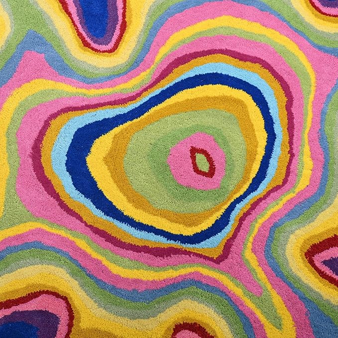 Irregular Shaped Handmade Wool Rug | Modern Colourful Stripe Premium Area Rug Perfect for Home Decor (IR-C, 8x8 ft)