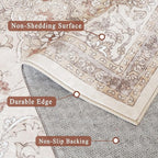 vivorug 8x10 Neutral Area Rugs for Living Room, Non-Slip Backing Washable Rug 8x10, Beige Large Area Rug Soft Carpet for Bedroom Dining Room, Vintage, Easy Clean, Durable, Low Pile Rug Under Table