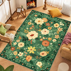 DUKINO 6x9 Area Rug, Floral Rugs for Living Room, Lightweight Non Slip Washable Rug, Indoor Low Pile & Non-Shedding Boho Design Rugs for Bedroom, Living Room, Dining Room, Dark Green