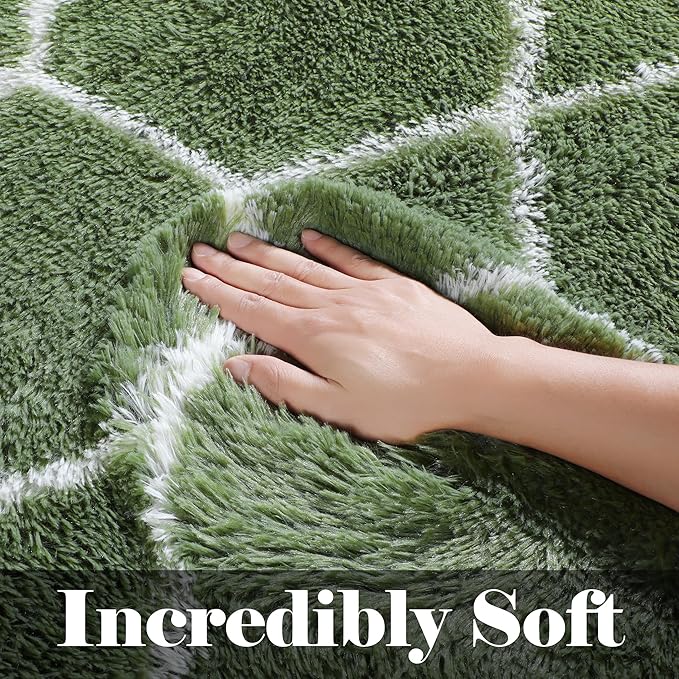 ONASAR 5x7 Area Rugs for Living Room Bedroom, Washable Fluffy Olive Green and White Throw Rug, Geometric Boho Soft Plush Shaggy Floor Carpet for Nursery Kids Girls Boys Teen Dorm Home Decor
