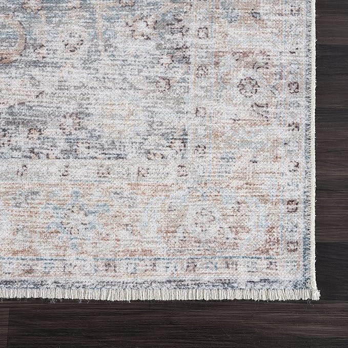 Bloom Rugs Caria Washable Non-Slip 3x5 Rug - Ocean Blue/Brick Traditional Area Rug for Living Room, Bedroom, Dining Room, and Kitchen - Exact Size: 3' x 5'