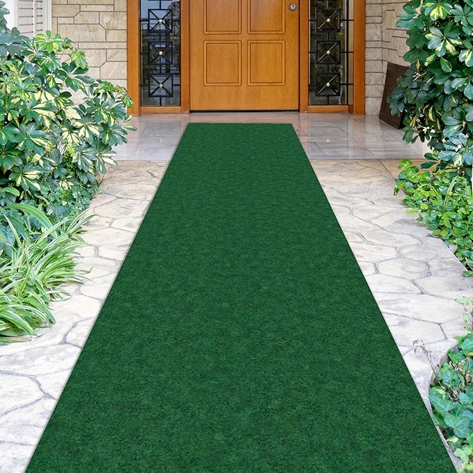 Ottomanson 2'7" x 12' Hallway Runner with Scraper Pile - Extra Durable Non-Slip Rug Mat for Indoor & Outdoor Use - Ideal for Kitchen, Entryway & Garage - High-Traffic Carpet, Green