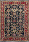 Carbon Black with Turkey Red Karjihooz Design with All Over Pattern Vegetable Dyes Pure Wool Soft Pile Hand Knotted Oriental Rug (9'x12')