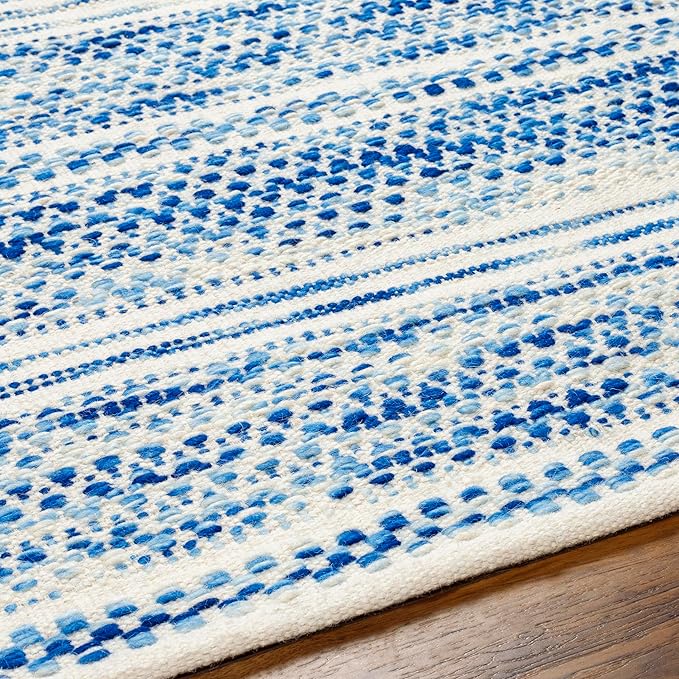 Mark&Day Wool Rugs, 8x10 Marie Global Dark Blue Area Rug, Blue Beige Carpet for Living Room, Bedroom or Kitchen (8' x 10')