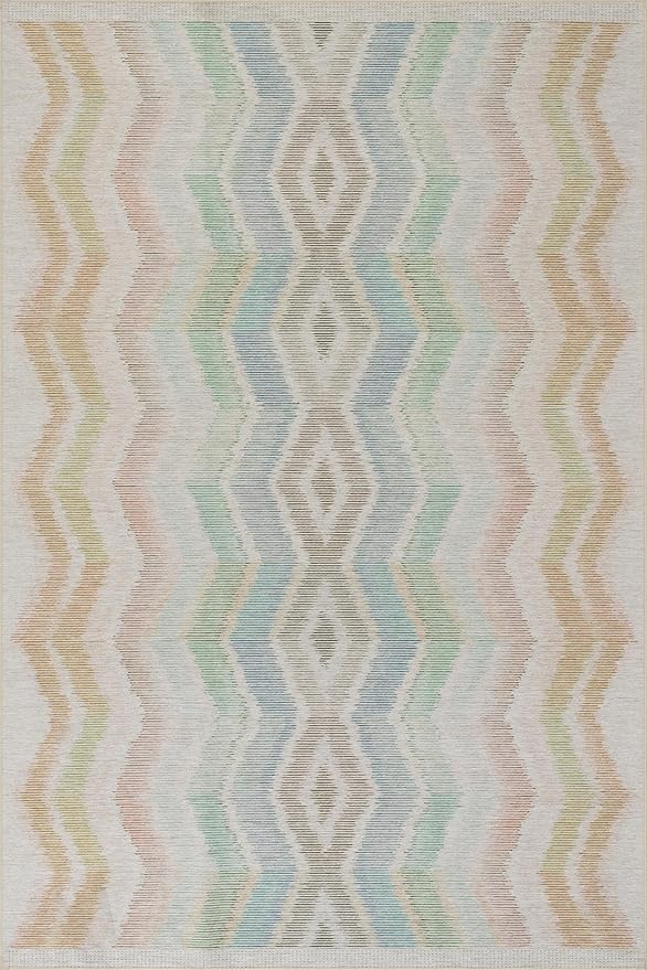 Dash & Albert Zarek Multi Machine Washable Rug, Runner-2.5 X 8 Feet, Multicolored/White Chevron Pattern