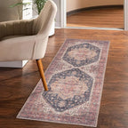 GLN Rugs Traditional Collection - Machine Washable Area Rug, Traditional Washable, Non Slip, Low Pile Chenille Rug, Living Room, Bedroom, Kitchen Rug (2'6" x 7' Black/Terra)