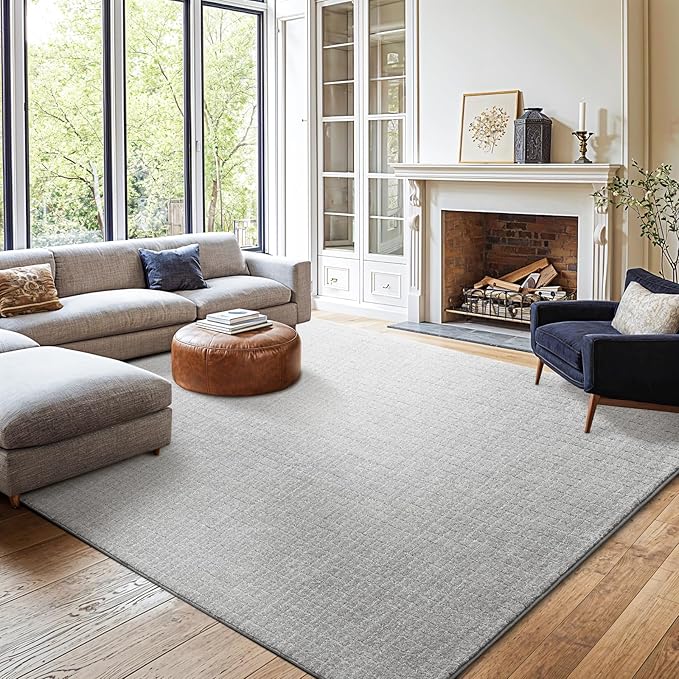 Shilucheng Wool Rug 4.7x7 Non-Slip, Blend 80% Wool and 20% Cotton Rugs for Living Room, Bedroom, Dinning Room, Soft Durable Cotton Backing Modern Area Rug (Gray/White)