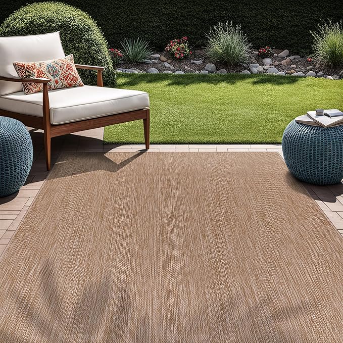 Beverly Rug Indoor Outdoor Rug 10x14, Washable Outside Carpet for Patio, Deck, Porch, Solid Modern Area Rug, Water Resistant, Jute Beige