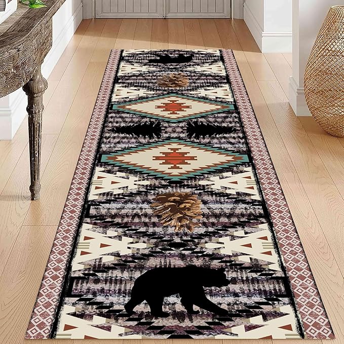 Wild Animal Runner, 3.3x7ft, Southwestern Country Hallway Rug, Comfortable Breathable Vintage Rug for Kitchen Dining Room Office