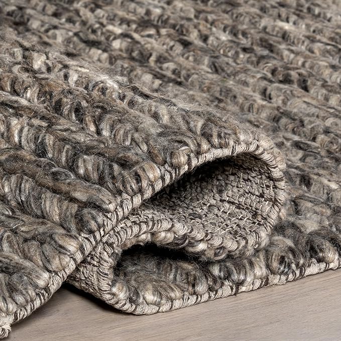 Nuloom Penelope Grey/Brown, 7'6" x 9'6", Hand-Braided, Wool & Cotton, Soft and Textured, High Traffic, Stain Resistant, Easy Clean, Durable Area Rug for Bedroom, Living Room, Dining, Entryway