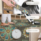 Maples Rugs Reggie Floral Runner Rug - Made in USA - Washable, Non Slip Indoor Carpet for Kitchen, Hallway, and Laundry Room, 1'8 x 4', Dark Grey