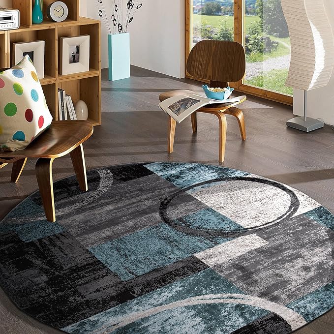 Rugshop Contemporary Abstract Circle Design Soft Round Rug 6' 6" (6' 6" Diameter) Gray