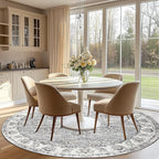 jinchan Fiora Round Rug 8ft Area Rugs - Vintage Floral Distressed Design Machine Washable Non-Slip Low-Pile Ultra-Thin Circle Rug for Living Room Dining Room Bedroom Farmhouse (8' Round, Grey)