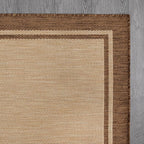 CAMILSON Outdoor Rug 8x10 Bordered Natural Brown Modern Area Rugs for Indoor and Outdoor Patios, Kitchen and Hallway Mats, Washable Porch Deck Outside Carpet (Border Jute, 8 x 10)