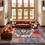 SERISSA 10x14 Area Rugs for Living Room, Large Washable Non-Slip Boho Rug, Ultra Soft Vintage Rust Oriental Tribal Print Distressed Carpet for Dining Room Bedroom Office Home Decor