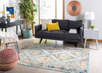 SAFAVIEH Madison Collection Area Rug - 3' Square, Blue & Yellow, Boho Diamond Distressed Design, Non-Shedding & Easy Care, Ideal for High Traffic Areas in Living Room, Bedroom (MAD418K)