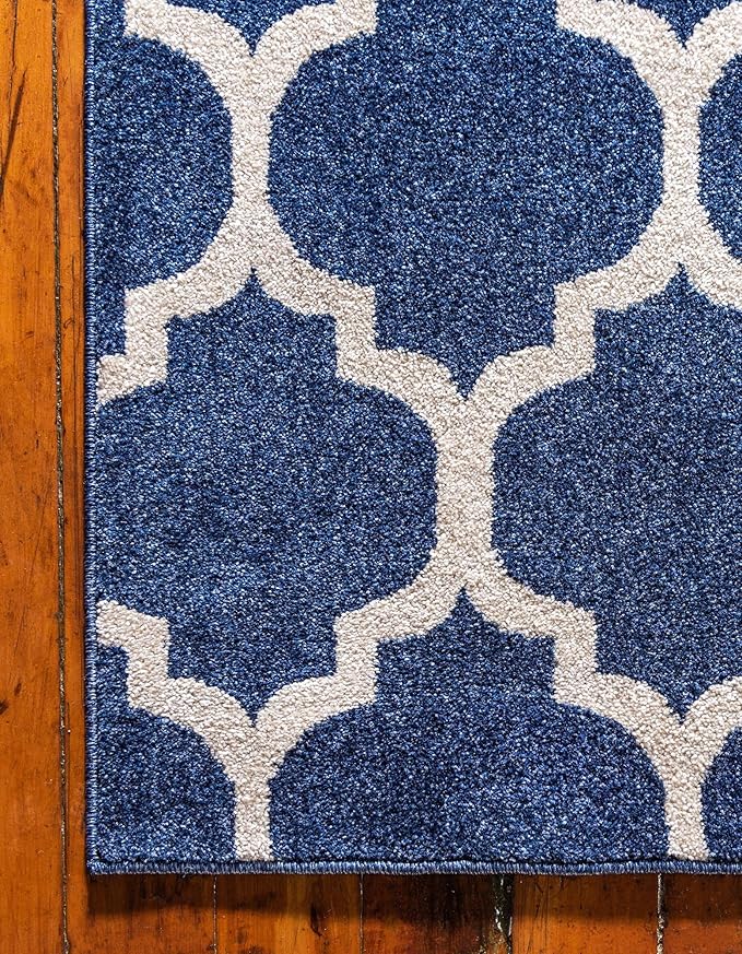 Rugs.com Lattice Collection Rug – 7' x 10' Dark Blue Medium Rug Perfect for Bedrooms, Dining Rooms, Living Rooms