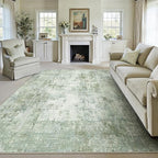 12x15 Washable Area Rug Sage Green Abstract Living Room Bedroom Carpet Neutral Modern Non-Slip Soft Low Pile Lightweight Vacuumable Large Throw Rug for Dining Room