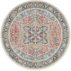 RUGGABLE Washable Vintage Area Rug – Kamran Cayenne Red 6 ft Round, Stain-Resistant, Non-Slip – Medium Machine Washable Rugs for Living Room, Bedroom, Hallway, Entryway & Office–with Cushioned Pad