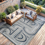 CAMILSON Indoor Outdoor Rug, Blue 6x9 Geometric Arch Striped Area Rugs for Patio and Home Areas, Easy-Cleaning Non-Shedding Living Room, Garden and Deck Washable Outside Carpet (6 x 9)