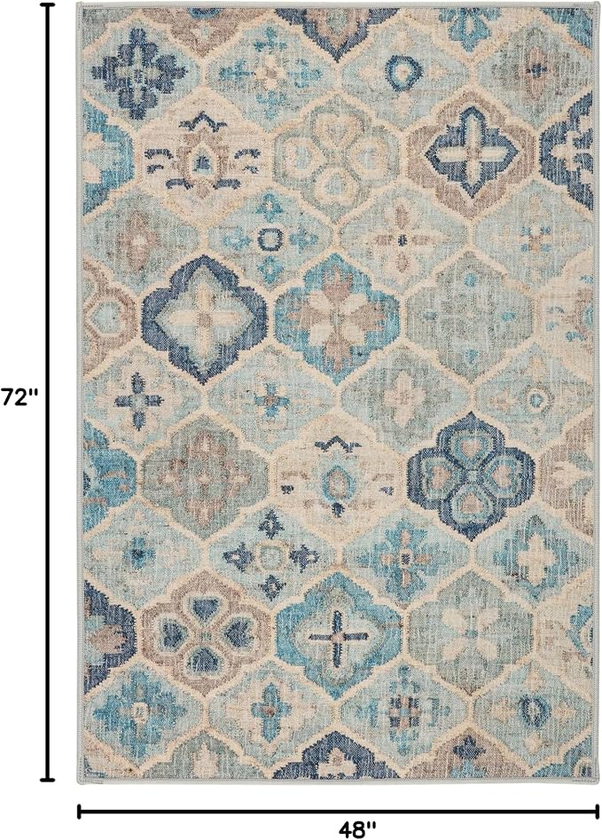 Dash and Albert Pali Machine Washable Area Rug - 4' x 6' Blue - Geometric Accent Rug - Anti-Slip Backing, Lightweight, Machine Washable, High Traffic Areas Kitchen, Mudroom, Laundry Room