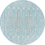 Unique Loom Outdoor Trellis Collection Area Rug - Tribal Trellis (3' 3" Round, Aqua/ Ivory)
