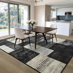 Tepook Modern Area Rug for Living Room, 4x6 Geometric Large Rugs for Bedroom, Washable Patchwork Rug Indoor Non-Slip Throw Carpets for Dining Room Office Farmhouse Home Decor, Black and White